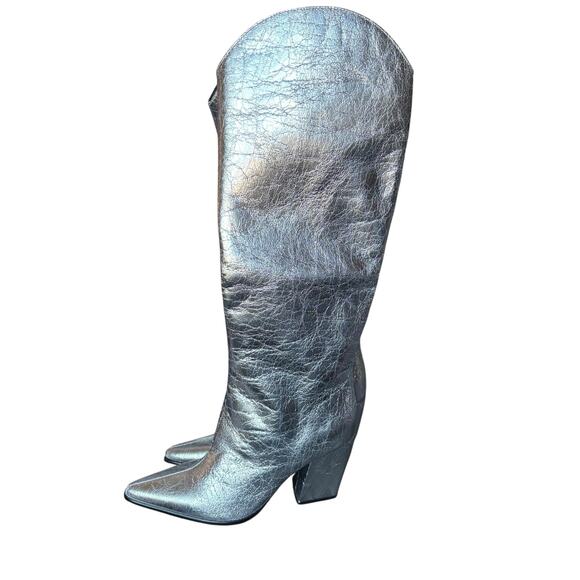 NWOB Steve Madden Croft Silver Metallic Pointed Toe Knee High Boots Women’s 6M - Picture 6 of 9